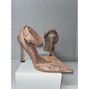 Steve Madden Women's Pointed Toe Ankle Strap Heel Sarantos Natural Lace Sz 7.5M